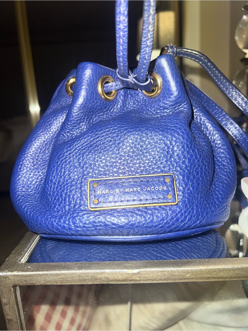 Marc by Marc Jacobs Cobalt Blue Pebbled Leather Drawstring Mini Bucket Bag